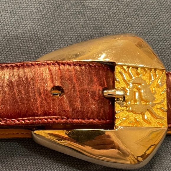 Vintage Anne Klein for Calderon Leather Belt Lion Head Buckle; Size M, Brown - Picture 1 of 4